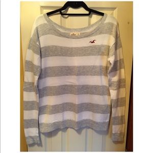 White & gray striped Hollister sweater